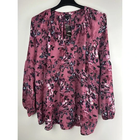 NWT Torrid Georgette Puff Sleeve Peasant Blouse Long Sleeve V-Neck Plus Size 3X - Picture 2 of 10
